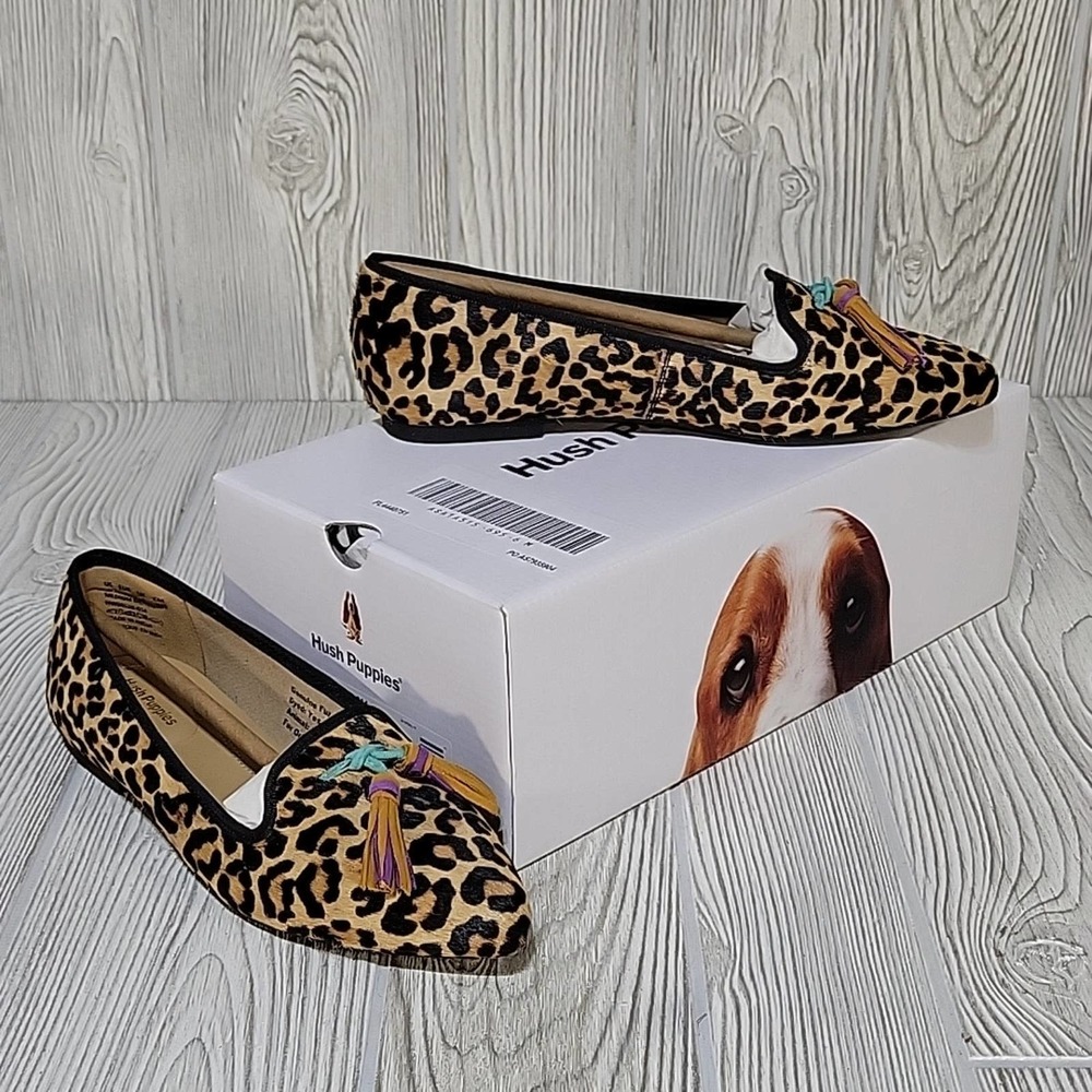 Hush Puppies Sadie Tassel Slip On Shoes, Leopard Calf Hair, Women's 6, NEW